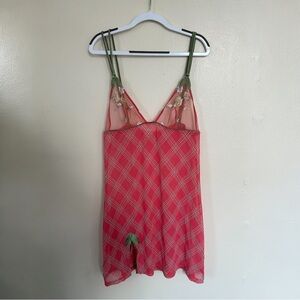 Vintage 2000s Malizia by La Perla Pink Plaid Chemise with Embroidery